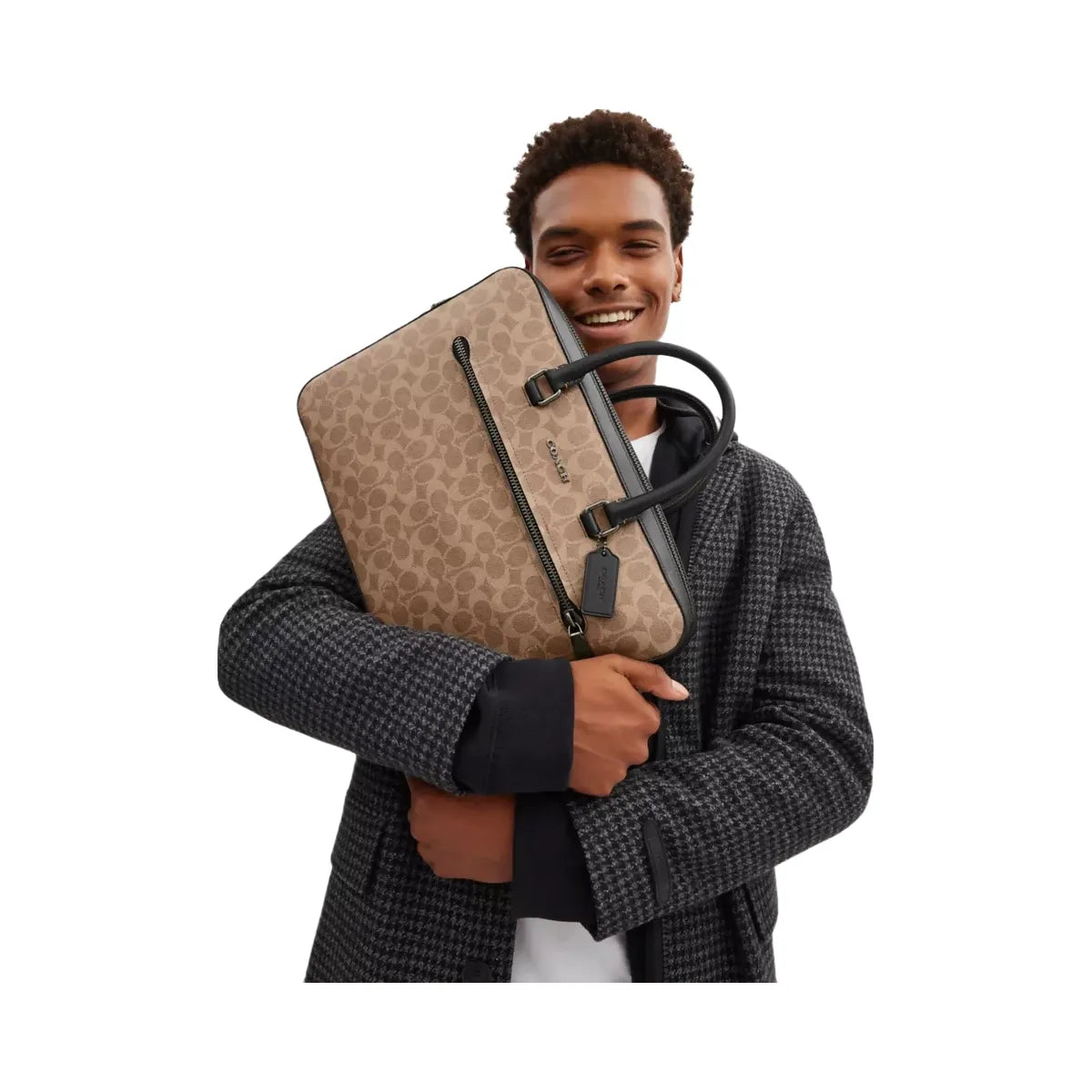 Coach Ethan Slim Brief In Signature Canvas in Gunmetal Tan Black