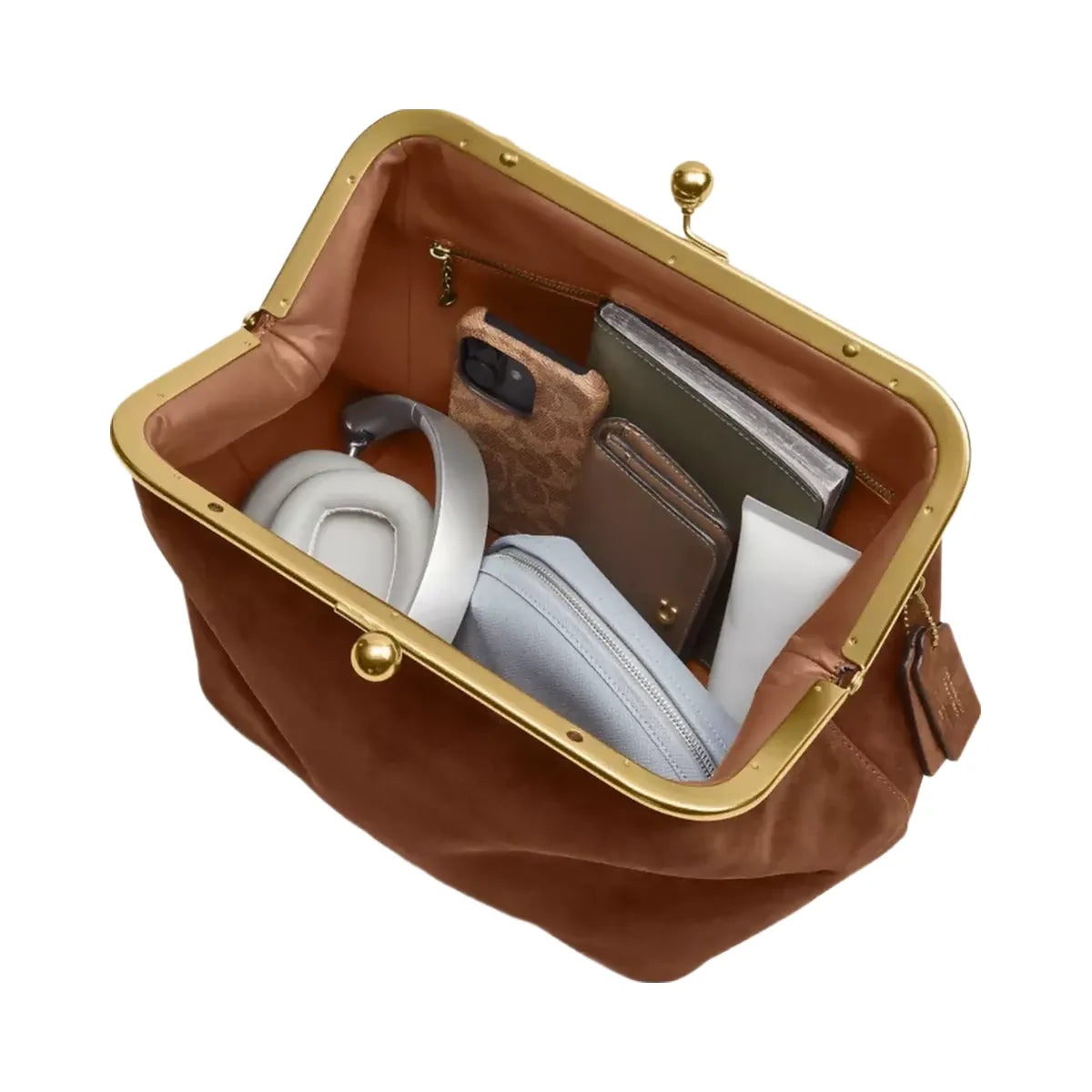 Coach Kisslock Frame Bag 27 in Brass Warm Brown