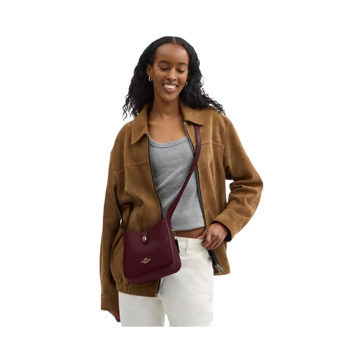 Coach Hadley Mini Crossbody Bag in Gold Dark Wine