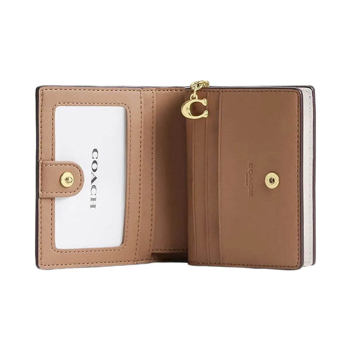 Coach Snap Wallet In Signature Canvas Signature Canvas-Gold-Sand-Chalk