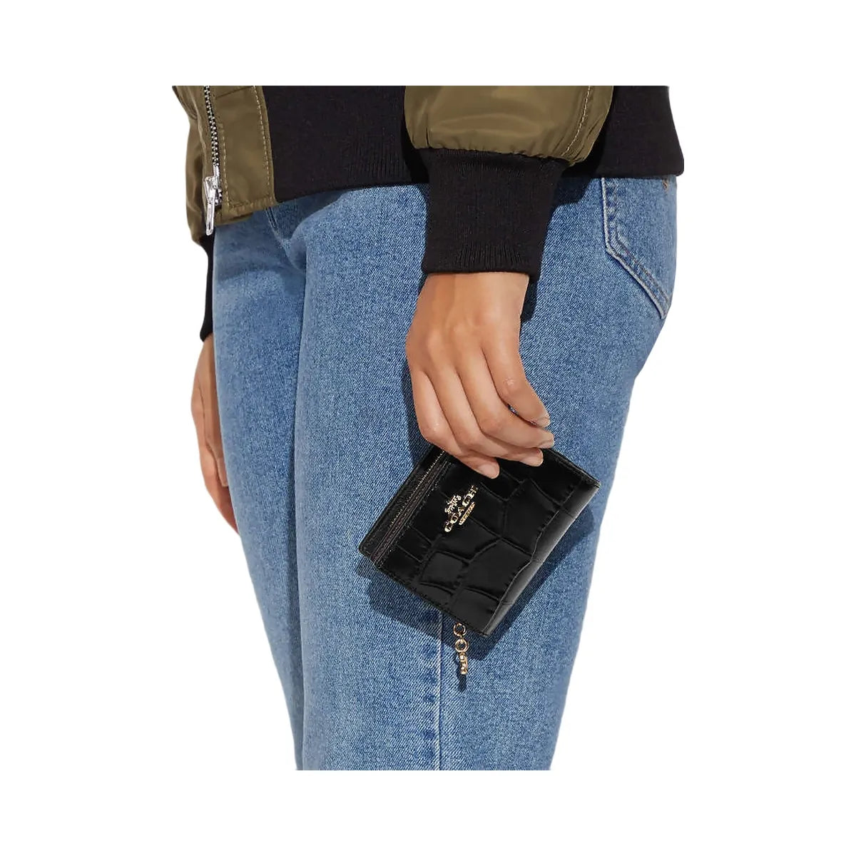 Coach Snap Wallet Embossed Crocodile-Gold-Black