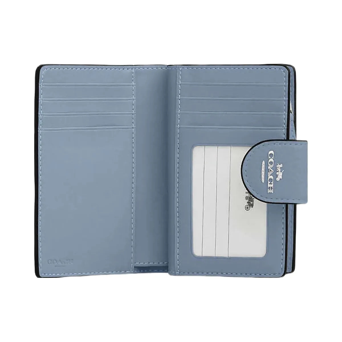 Coach Medium Corner Zip Wallet Pebbled Leather-Sv-Pale Lapis