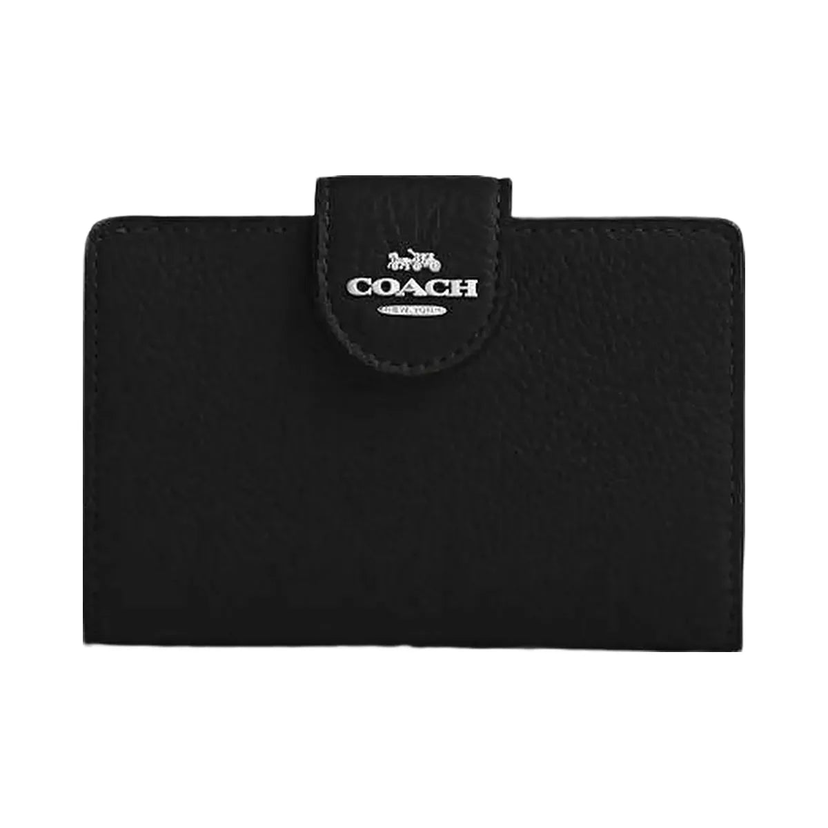 Coach Medium Corner Zip Wallet Pebbled Leather-Silver-Black