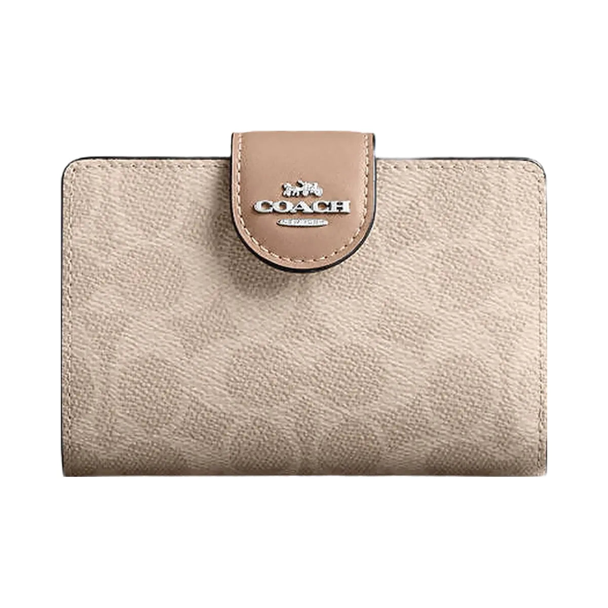 Coach Medium Corner Zip Wallet In Signature Canvas Signature Canvas-Silver-Sand-Taupe