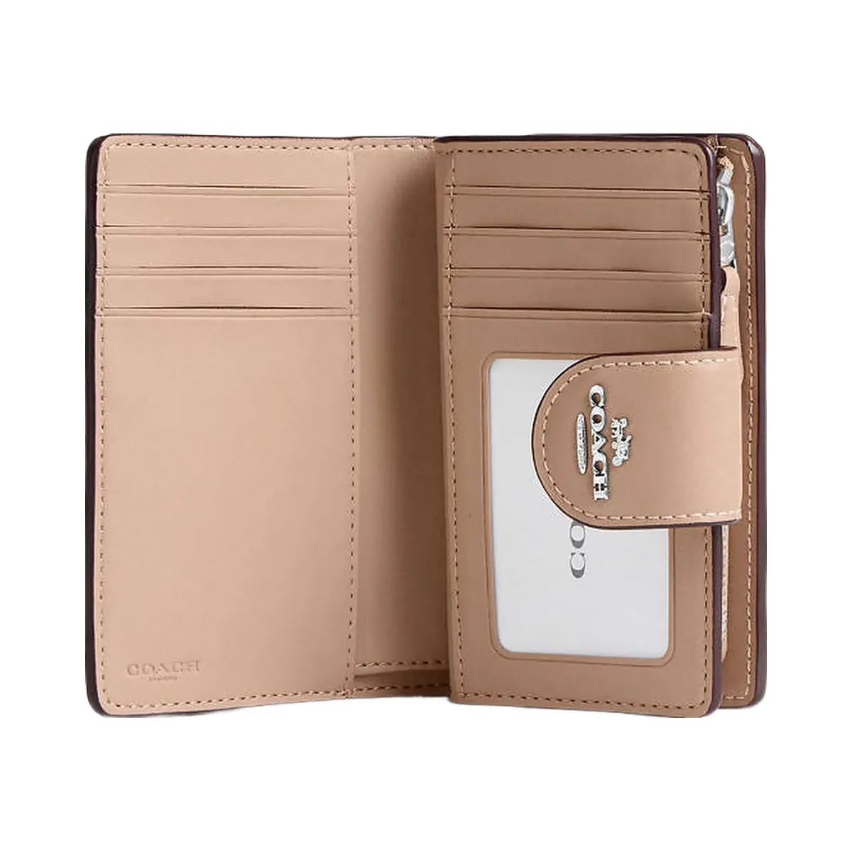 Coach Medium Corner Zip Wallet In Signature Canvas Signature Canvas-Silver-Sand-Taupe