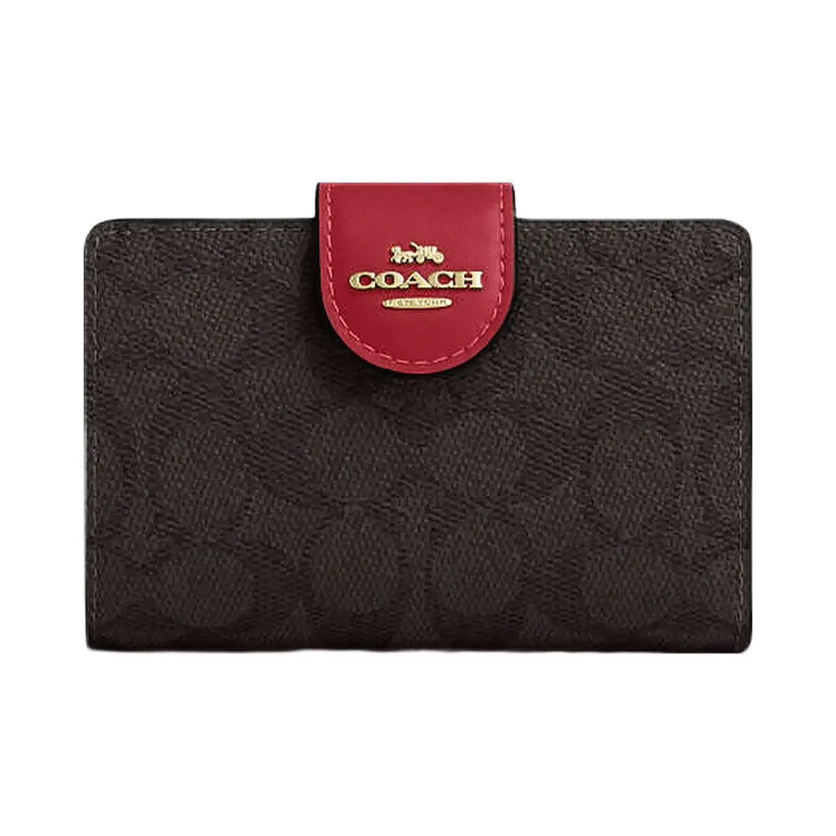 Coach Medium Corner Zip Wallet In Signature Canvas Signature Canvas-Im-Walnut-True Red
