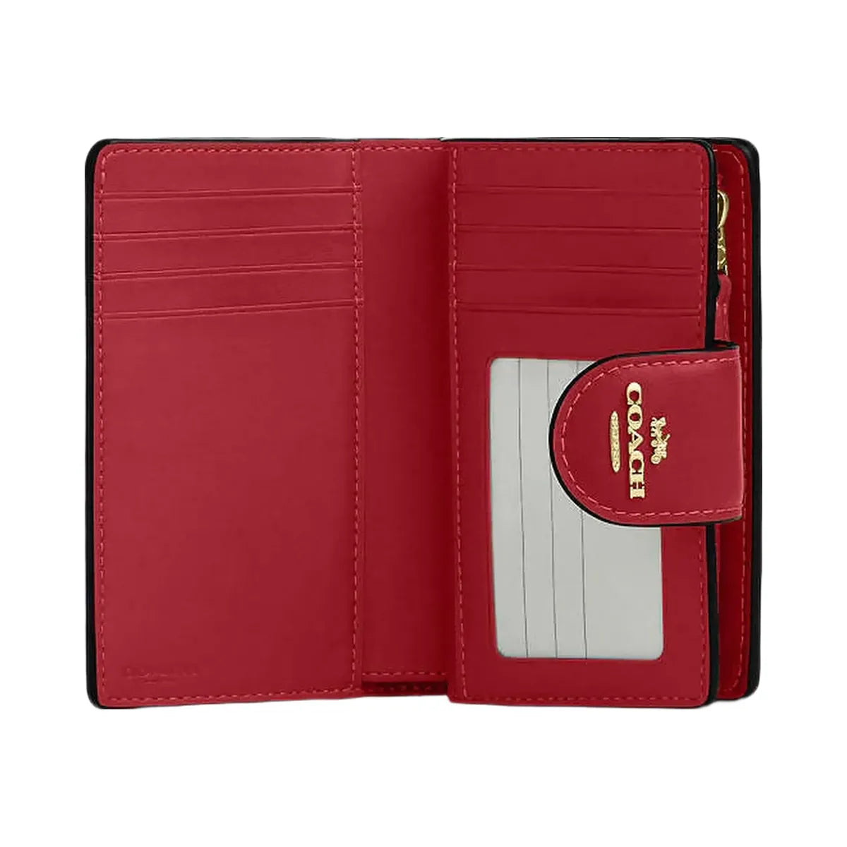Coach Medium Corner Zip Wallet In Signature Canvas Signature Canvas-Im-Walnut-True Red