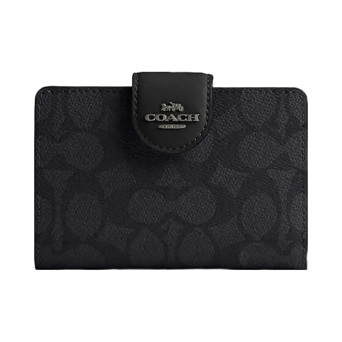 Coach Medium Corner Zip Wallet In Signature Canvas Signature Canvas-Gunmetal-Charcoal-Black
