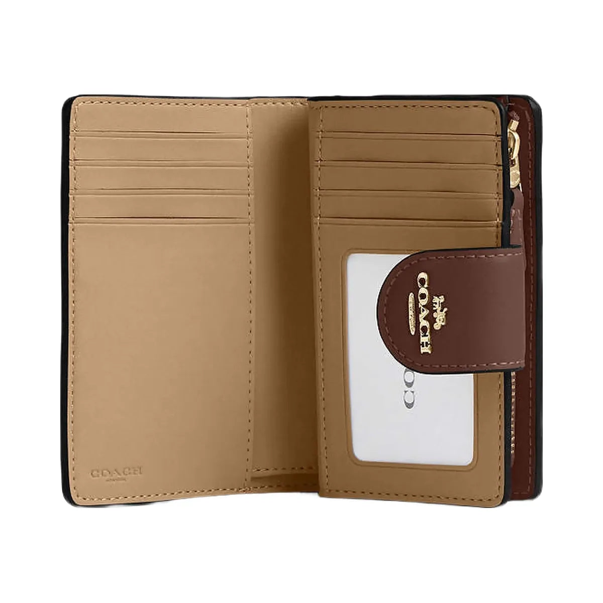 Coach Medium Corner Zip Wallet In Signature Canvas Signature Canvas-Gold-Tan-Brown