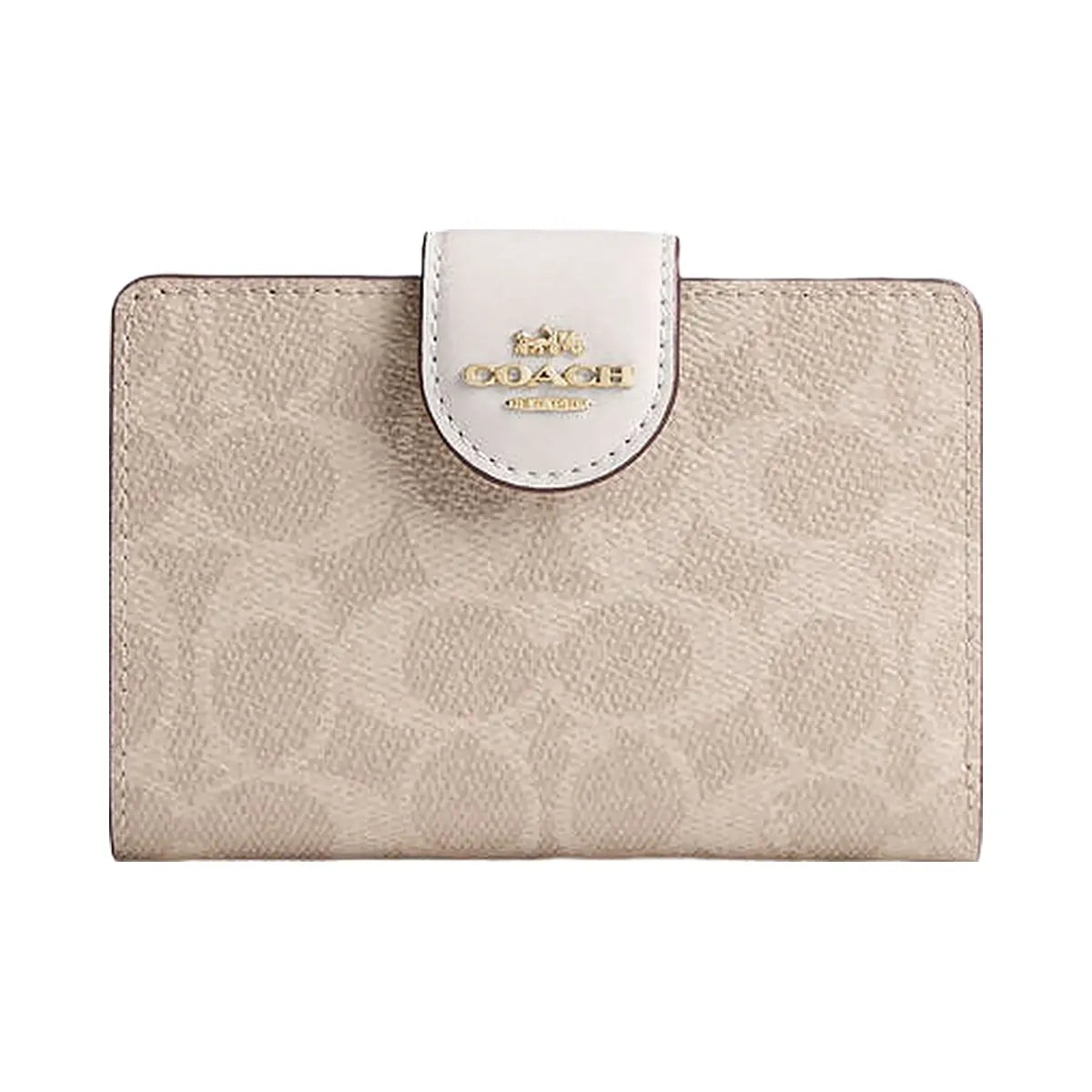 Coach Medium Corner Zip Wallet In Signature Canvas Signature Canvas-Gold-Sand-Chalk