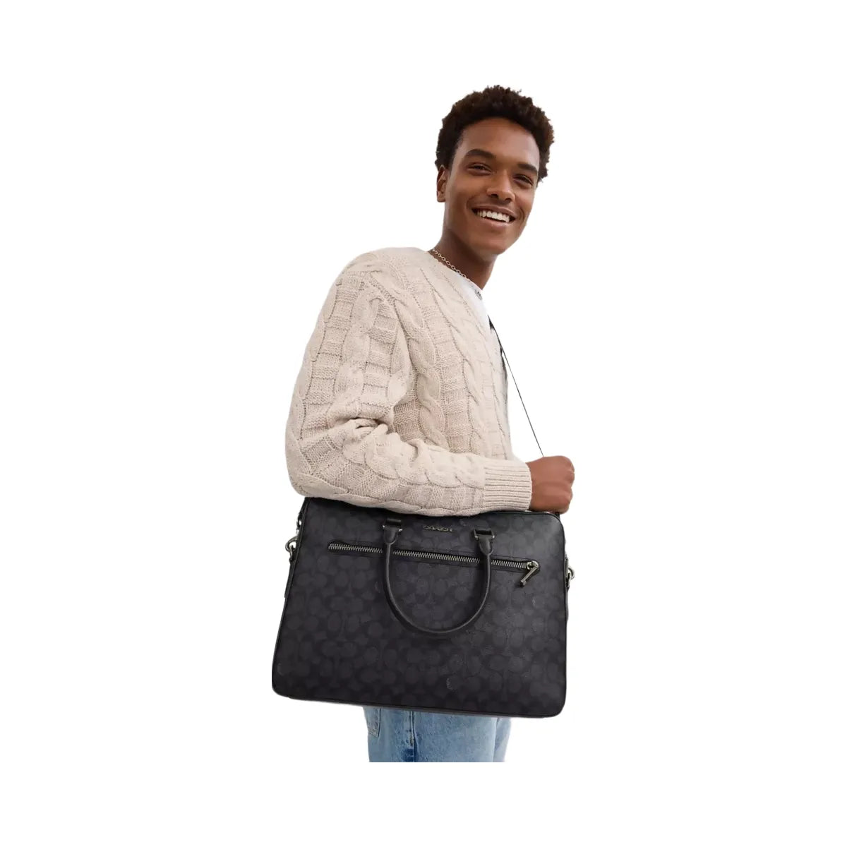 Coach Ethan Slim Brief In Signature Canvas in Gunmetal Charcoal Black