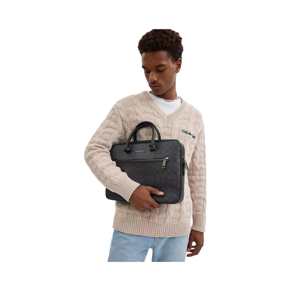 Coach Ethan Slim Brief In Signature Canvas in Gunmetal Charcoal Black