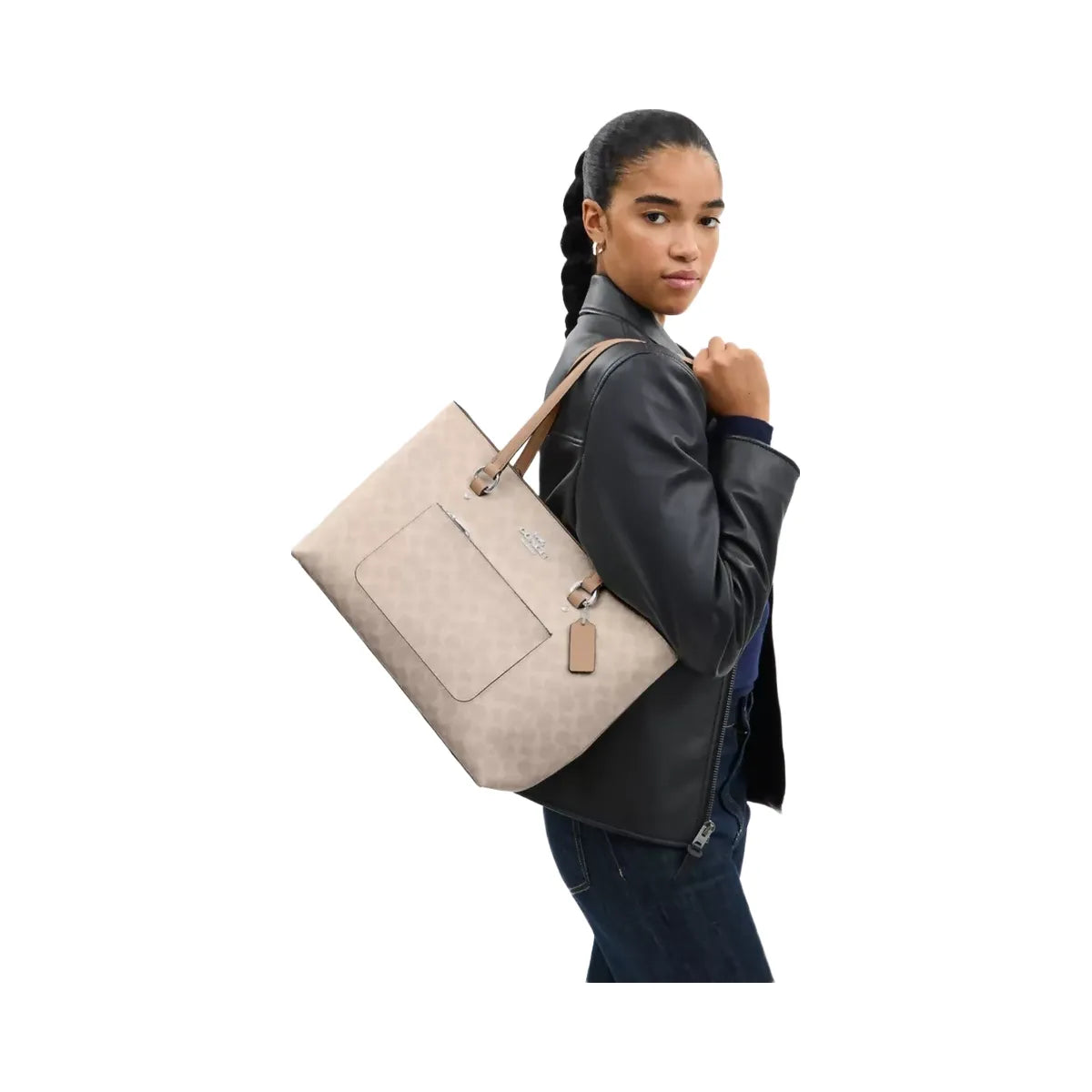 Coach Station Tote Bag In Signature Canvas in Silver Sand Taupe