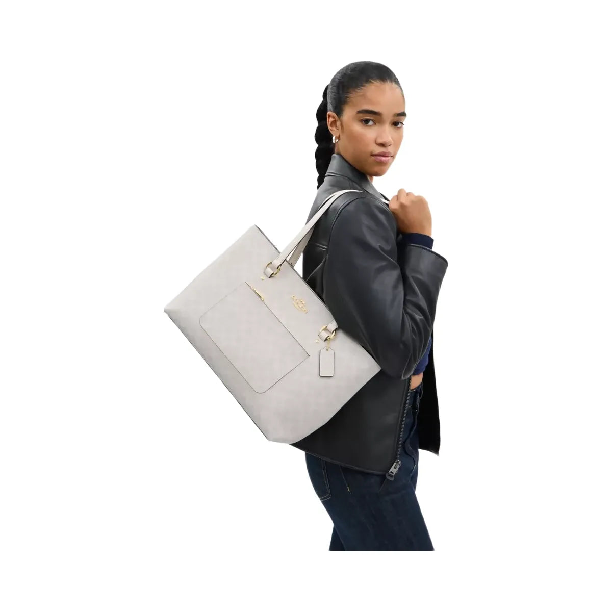 Coach Station Tote Bag In Signature Canvas in Gold White Chalk