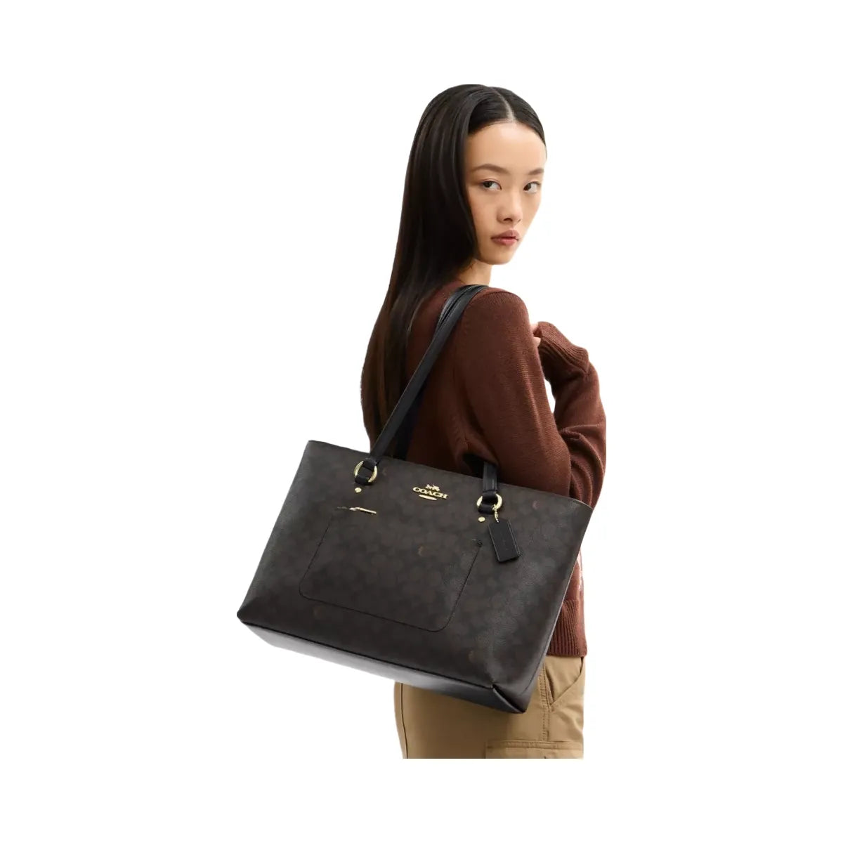Coach Station Tote Bag In Signature Canvas in Gold Walnut Black