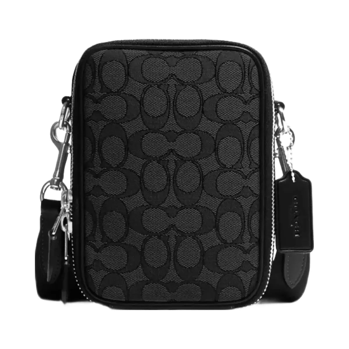 Coach Stanton Crossbody Bag In Signature Jacquard in Silver Charcoal Black