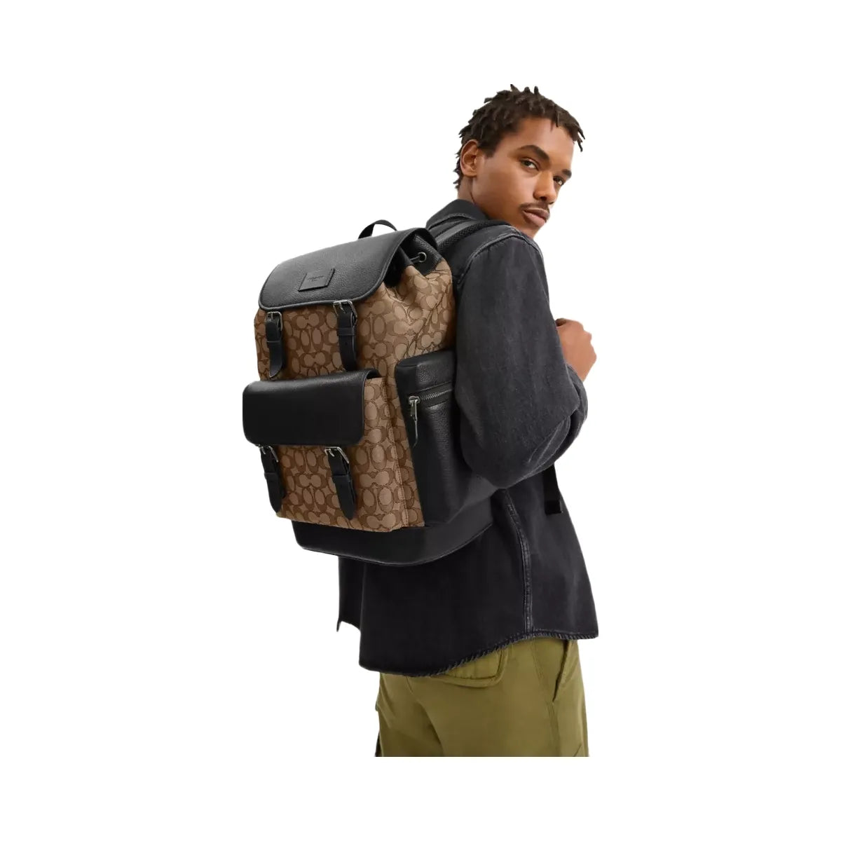 Coach Sprint Backpack In Signature Jacquard in Gunmetal Tan Black