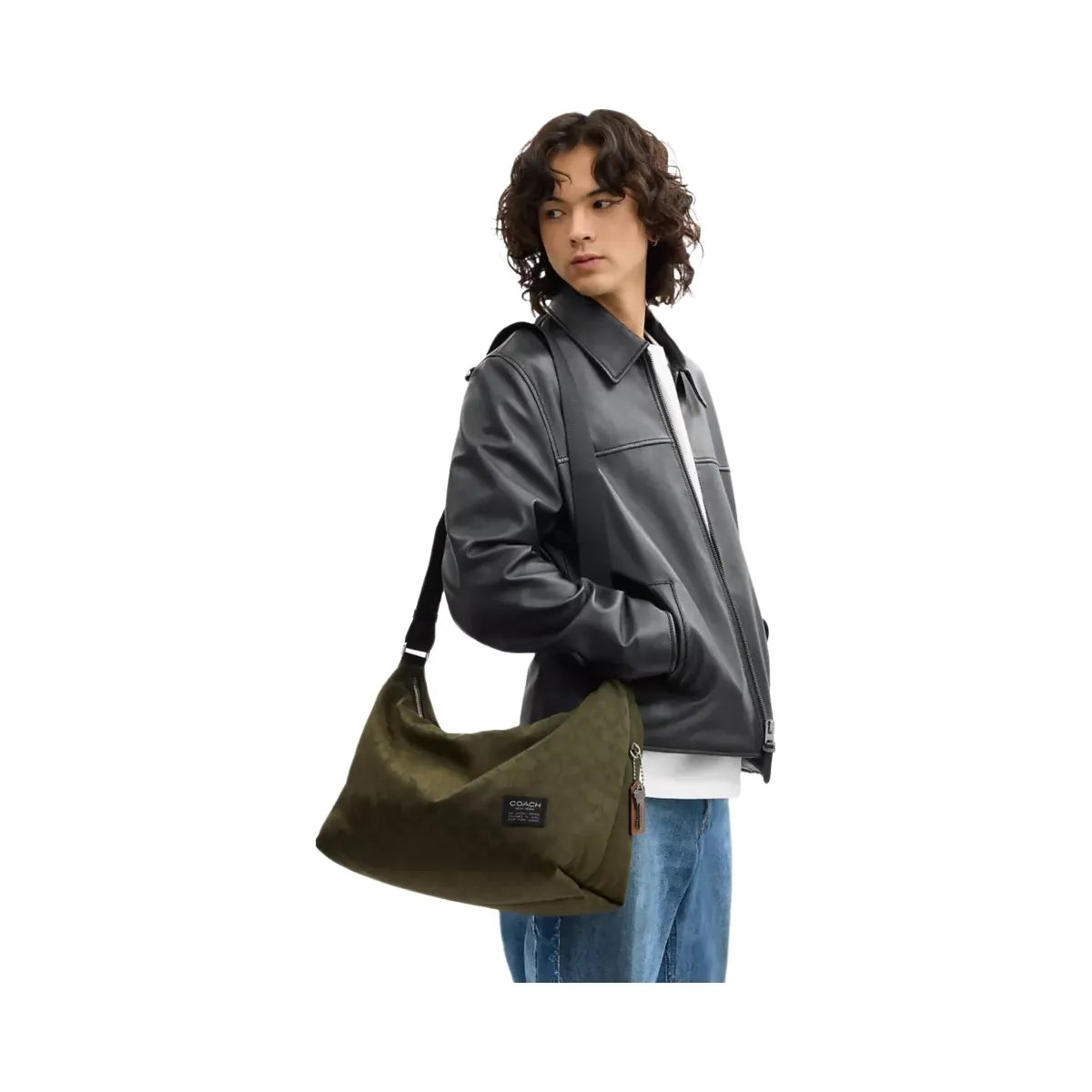Coach Leo Crossbody In Signature Nylon in Dark Moss