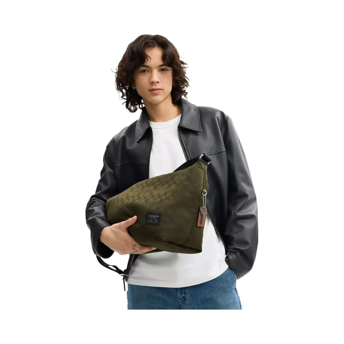 Coach Leo Crossbody In Signature Nylon in Dark Moss