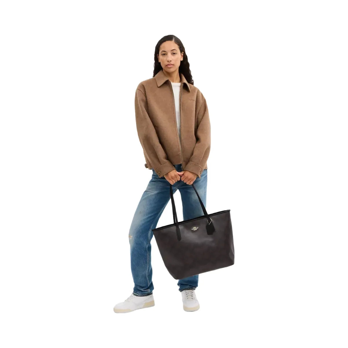 Coach Large City Tote Bag In Maxi Signature Canvas in Gold Walnut Black