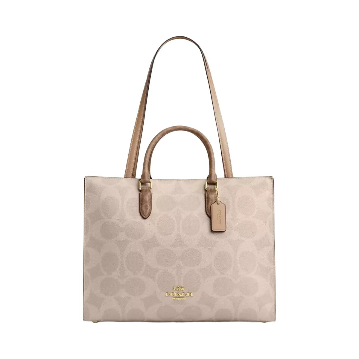 Coach Maggie Tote Bag In Blocked Signature Canvas in Gold Sand Tan