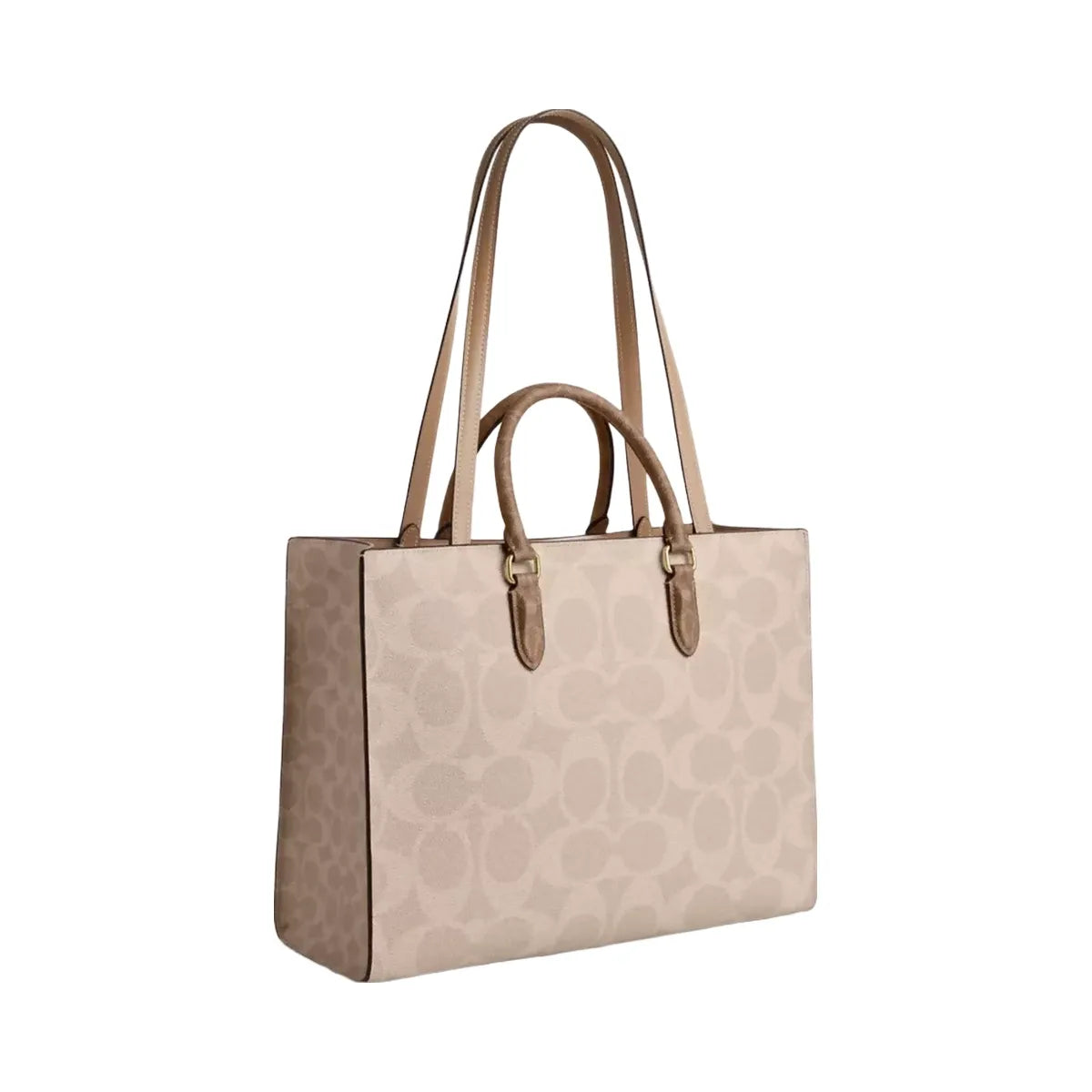 Coach Maggie Tote Bag In Blocked Signature Canvas in Gold Sand Tan