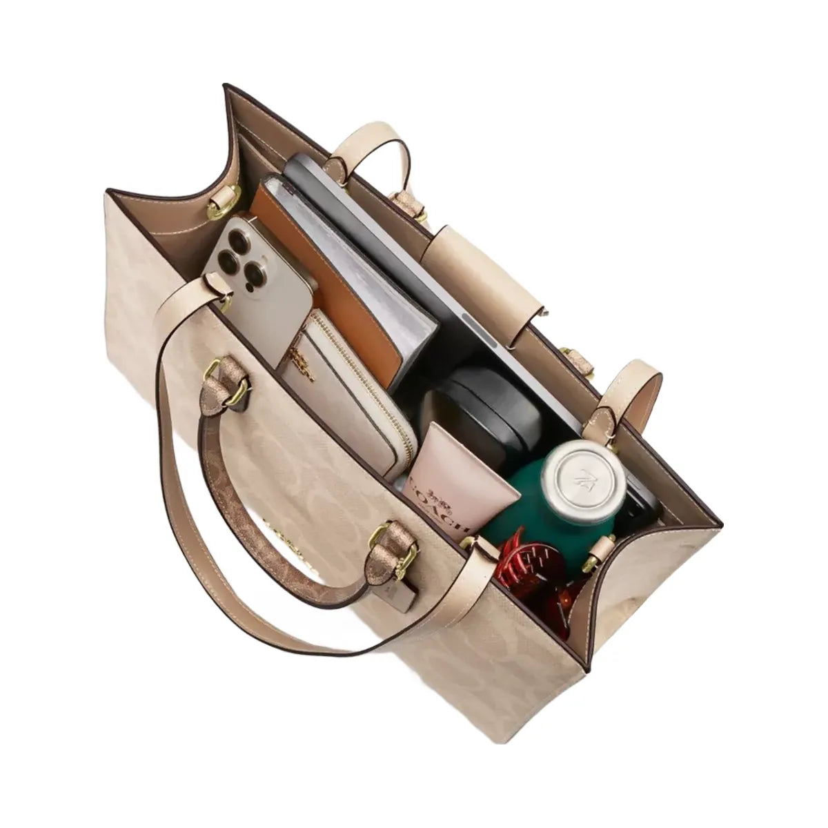 Coach Maggie Tote Bag In Blocked Signature Canvas in Gold Sand Tan
