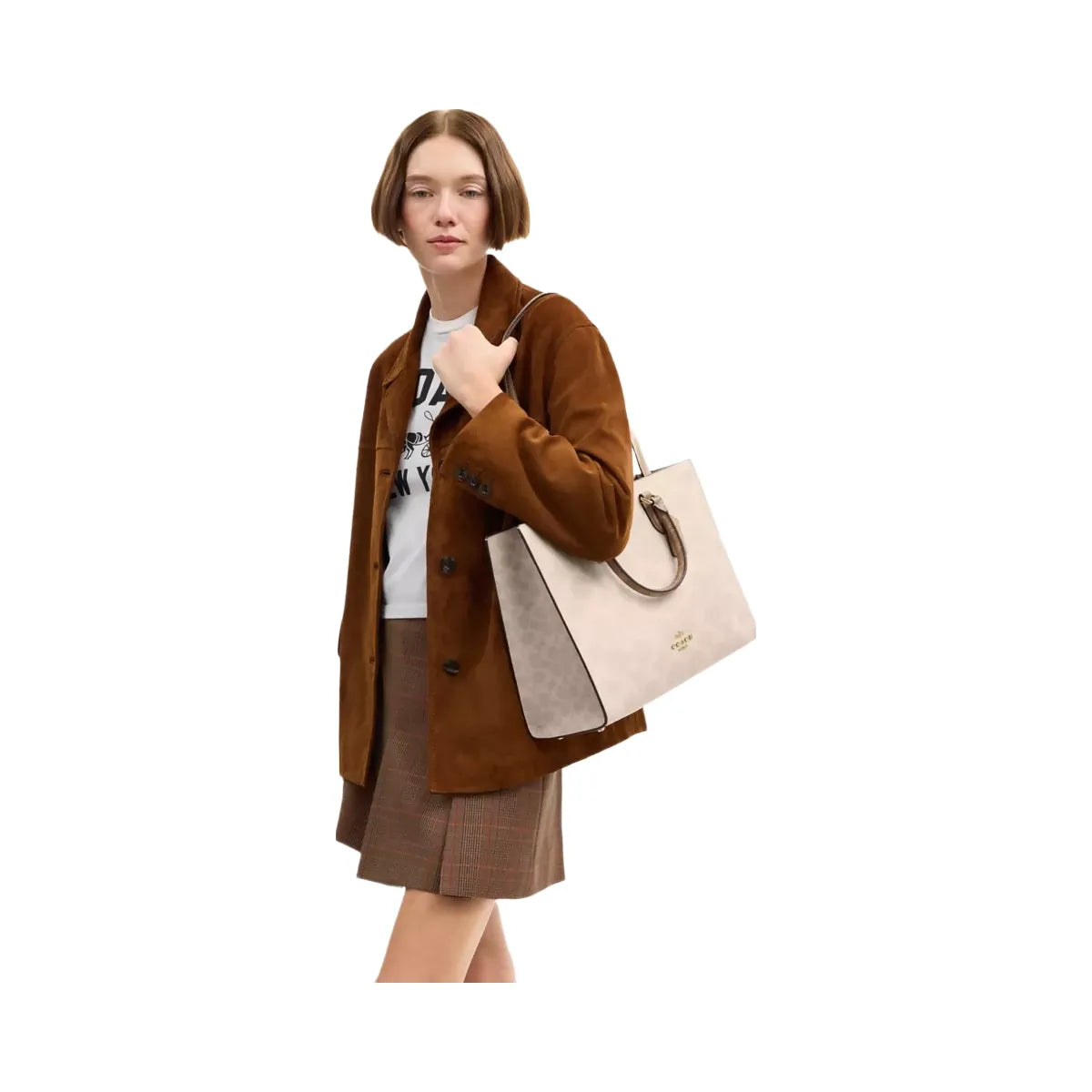 Coach Maggie Tote Bag In Blocked Signature Canvas in Gold Sand Tan