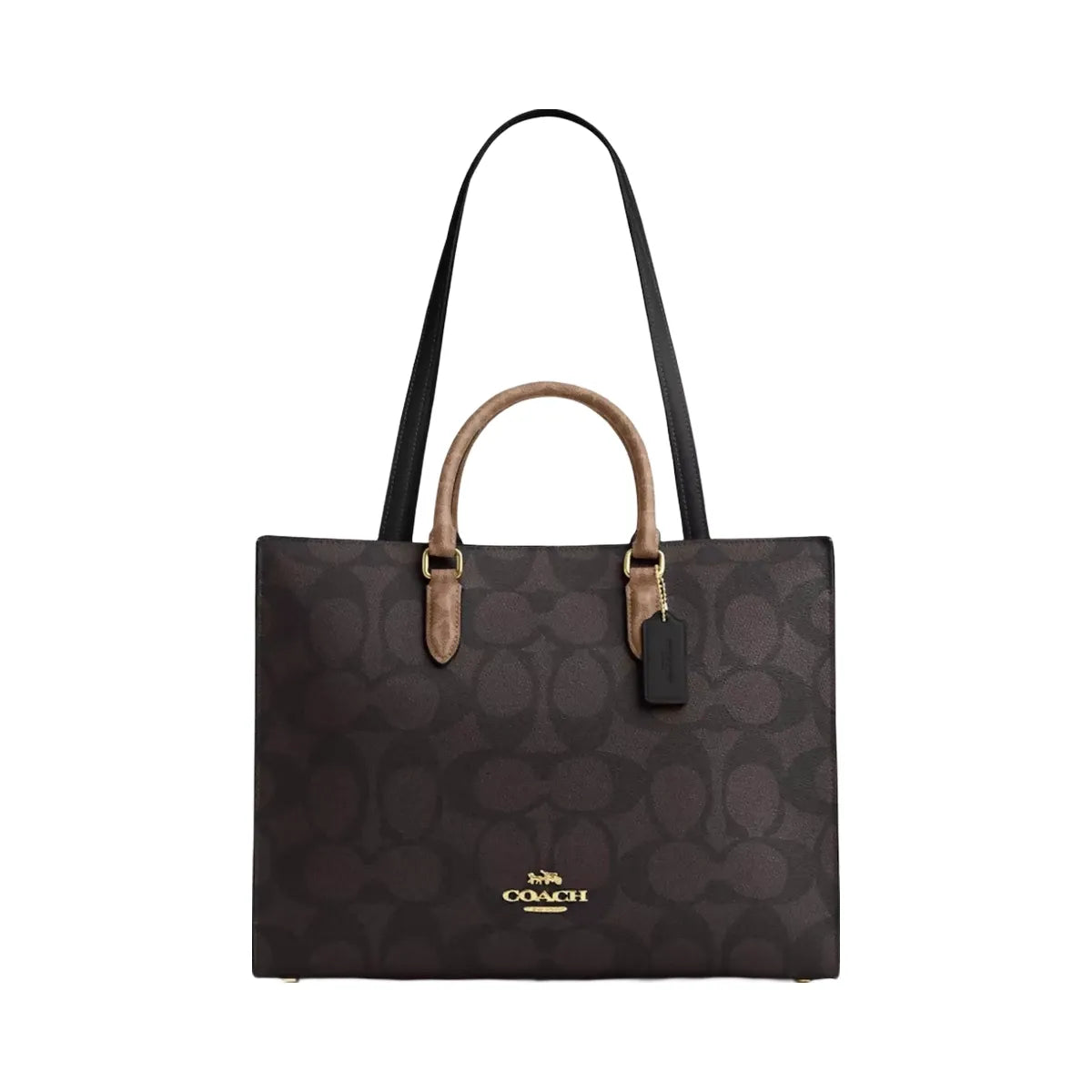 Coach Maggie Tote Bag In Blocked Signature Canvas in Gold Walnut Tan