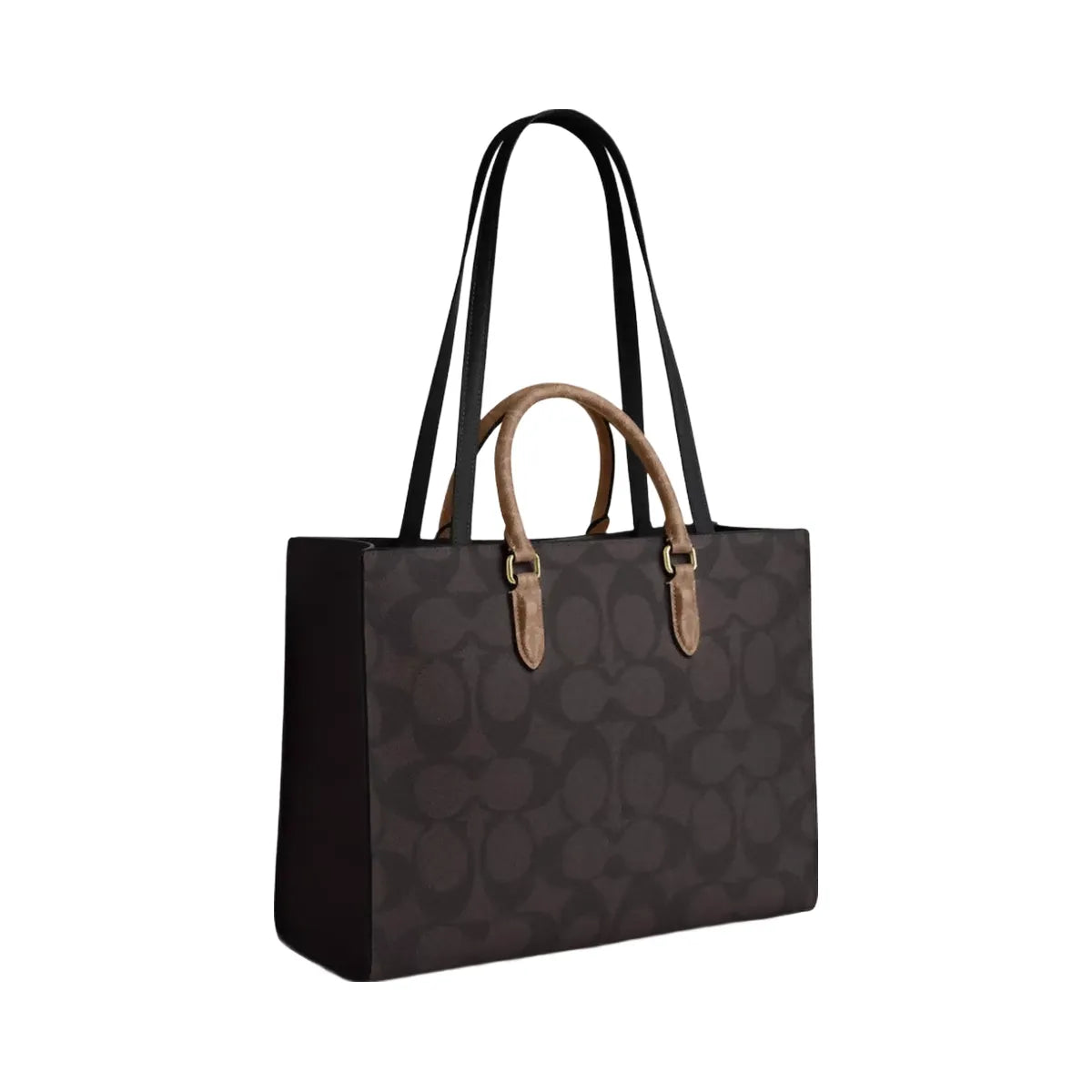 Coach Maggie Tote Bag In Blocked Signature Canvas in Gold Walnut Tan