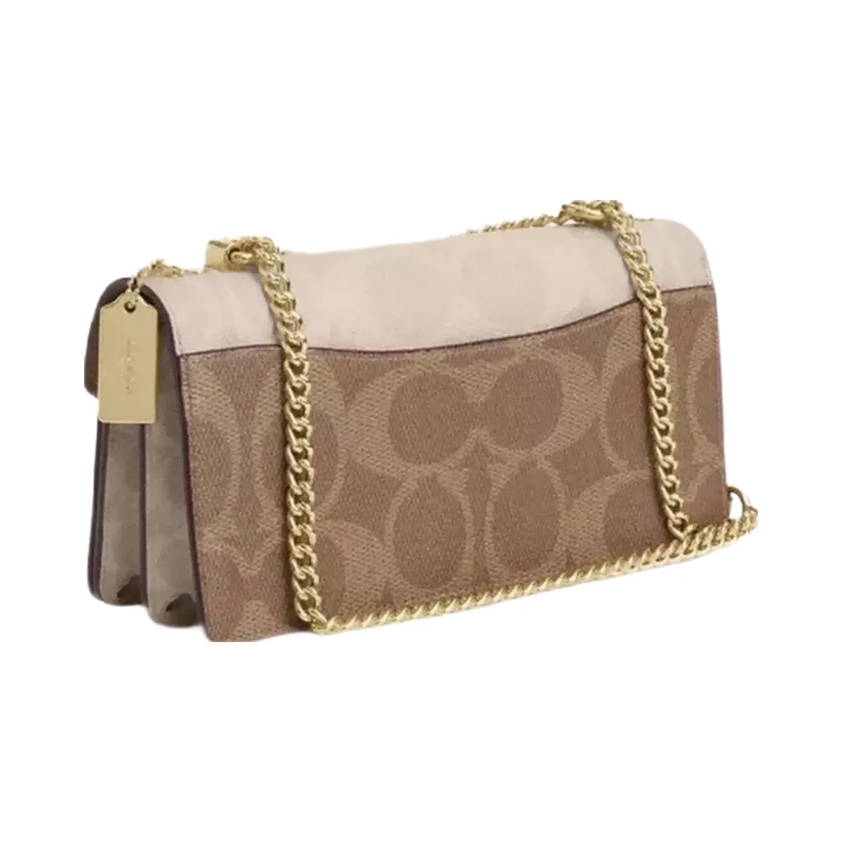 Coach Klare Envelope Crossbody Bag In Blocked Signature Canvas in Gold Sand Tan