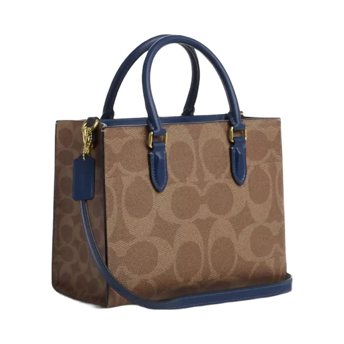Coach Maggie Small Tote Bag In Signature Canvas in Gold Tan Deep Blue