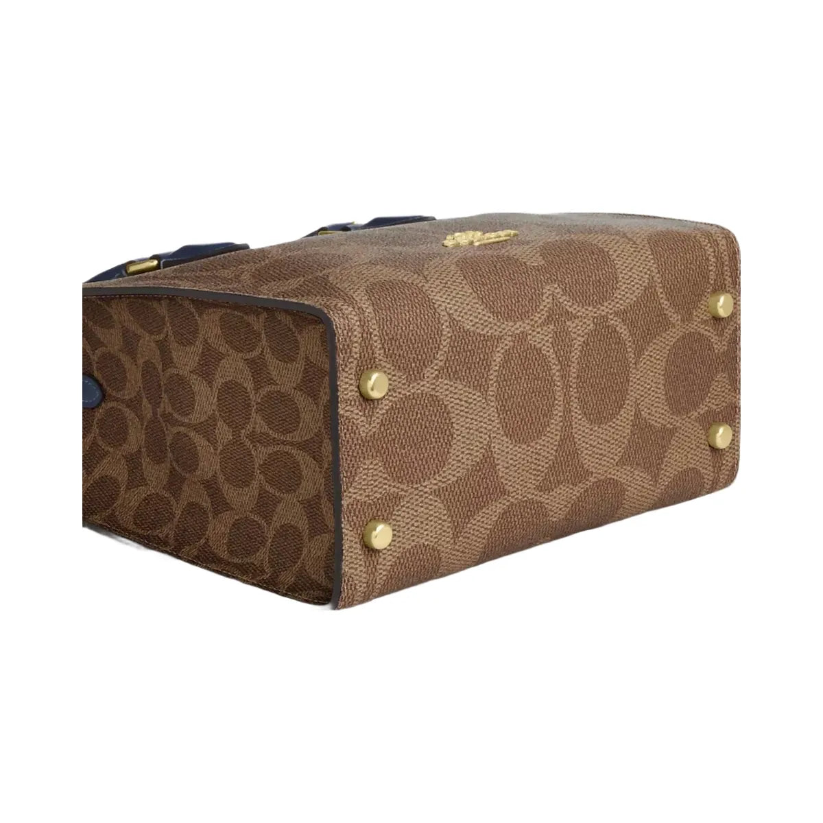 Coach Maggie Small Tote Bag In Signature Canvas in Gold Tan Deep Blue