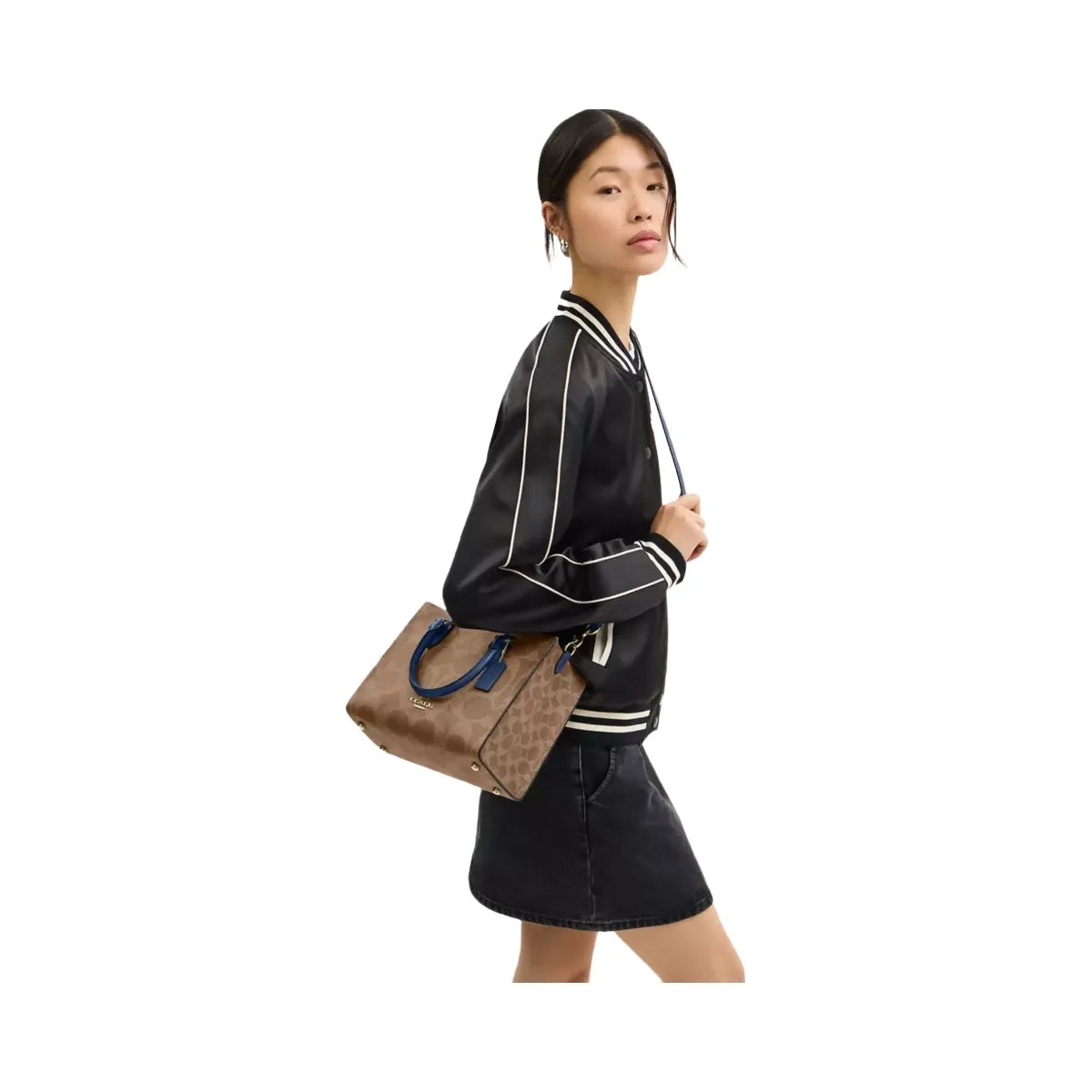 Coach Maggie Small Tote Bag In Signature Canvas in Gold Tan Deep Blue