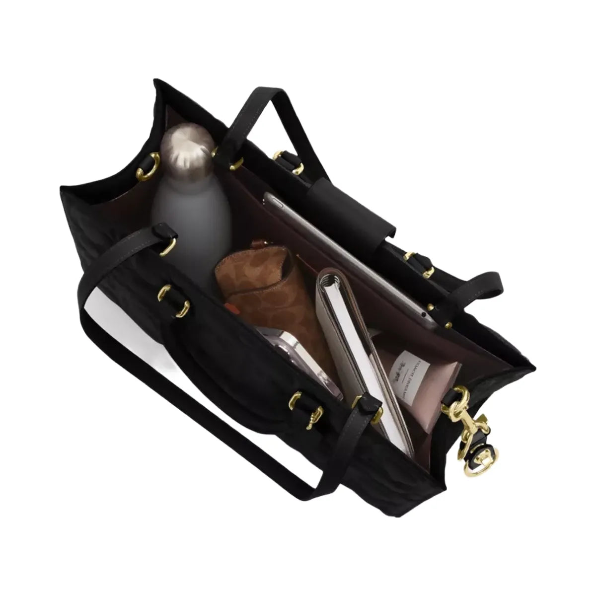 Coach Maggie Tote Bag In Signature Leather in Gold Black