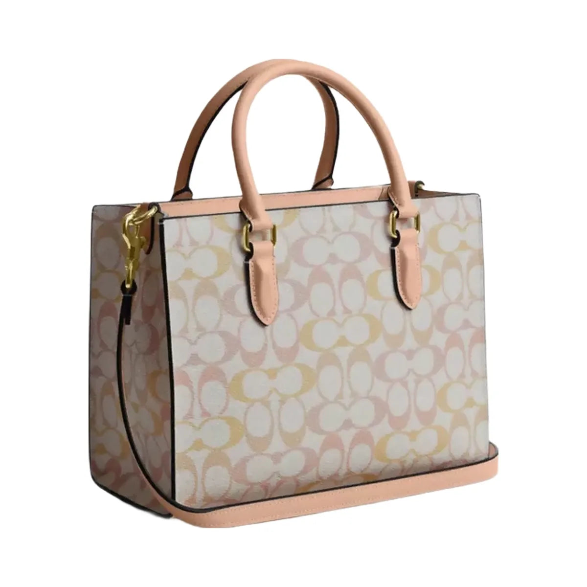 Coach Maggie Small Tote Bag In Signature Canvas in Gold Chalk Pink