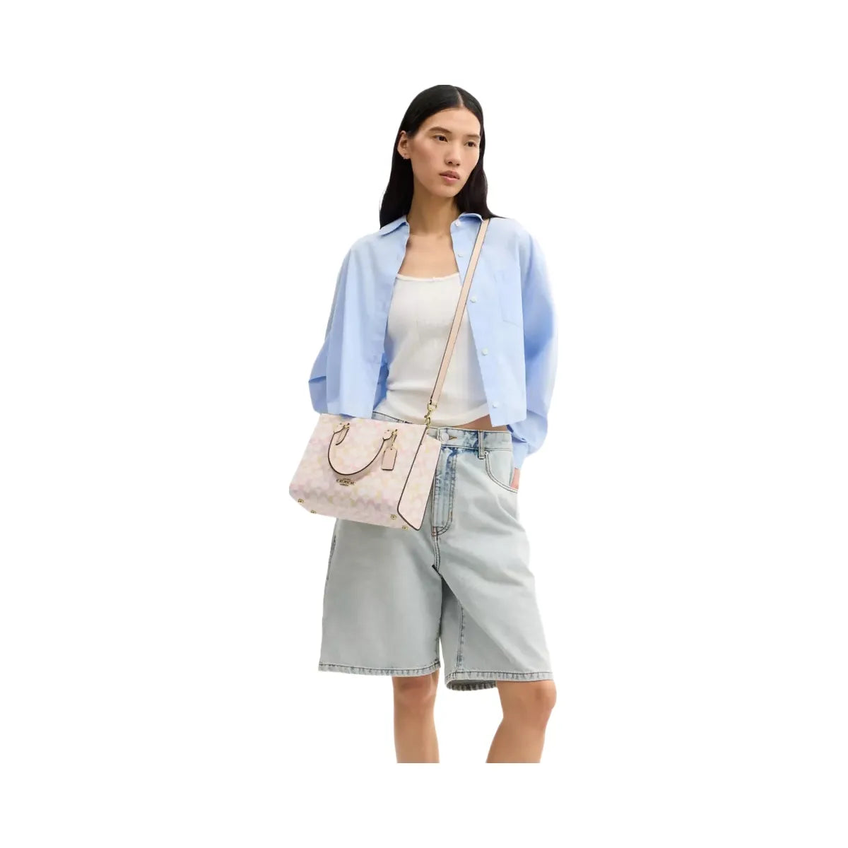 Coach Maggie Small Tote Bag In Signature Canvas in Gold Chalk Pink