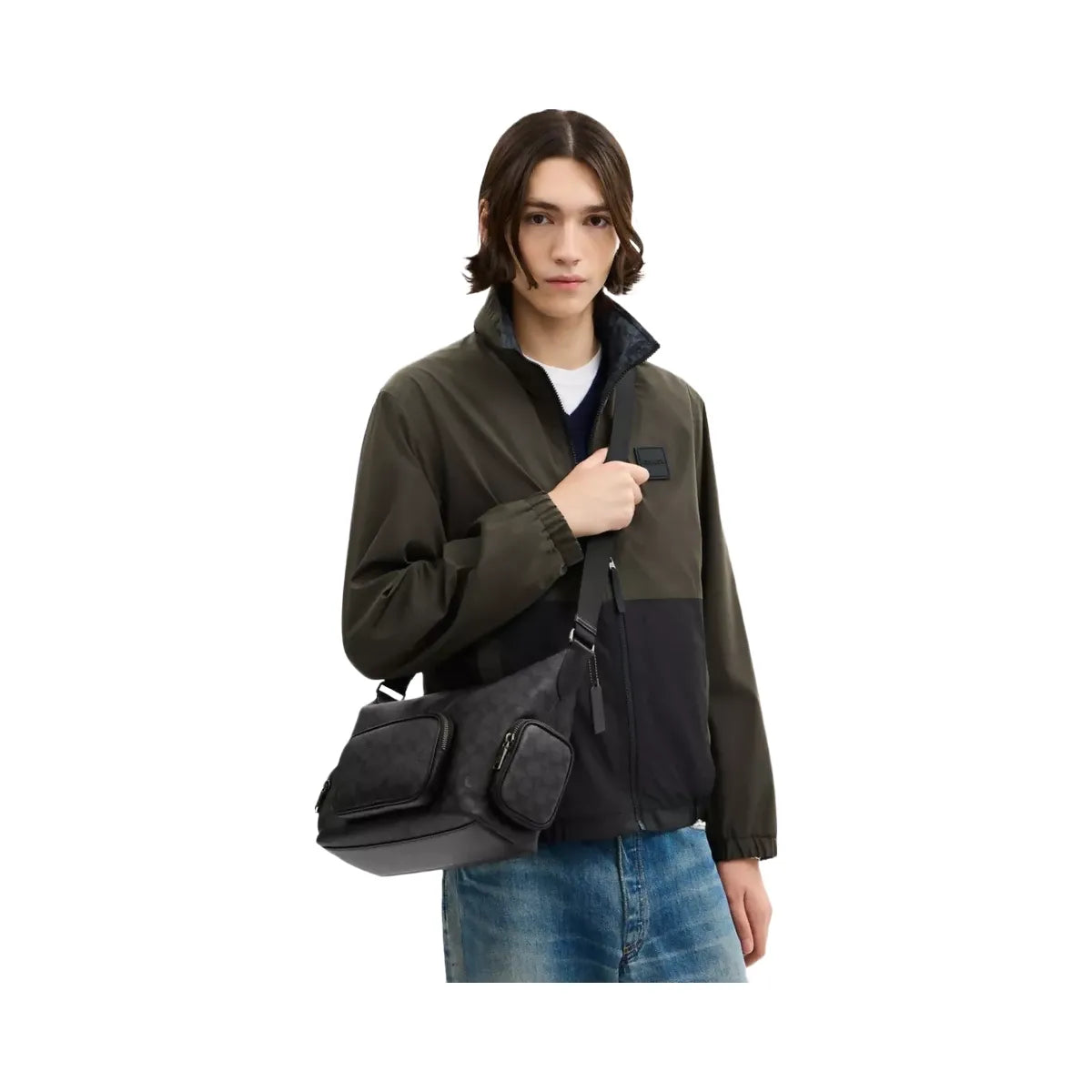 Coach Finn Crossbody Bag With Pockets In Signature Canvas in Gunmetal Charcoal Black