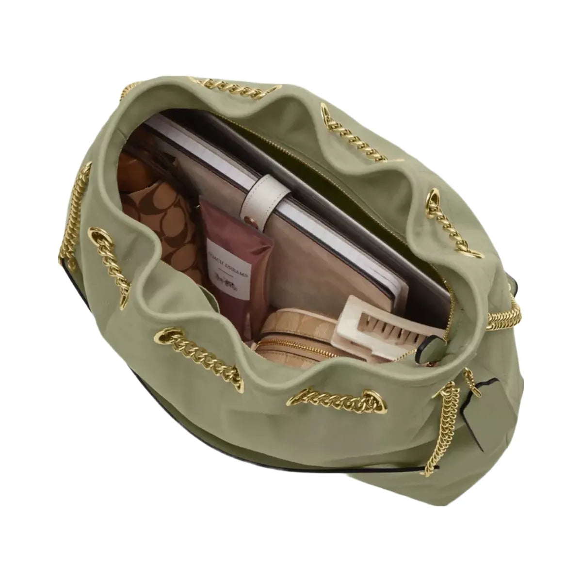 Coach Evelyn Shoulder Bag With Quilting in Gold Pistachio