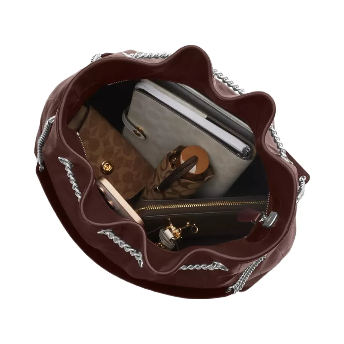 Coach Evelyn Large Shoulder Bag With Quilting in Silver Maple