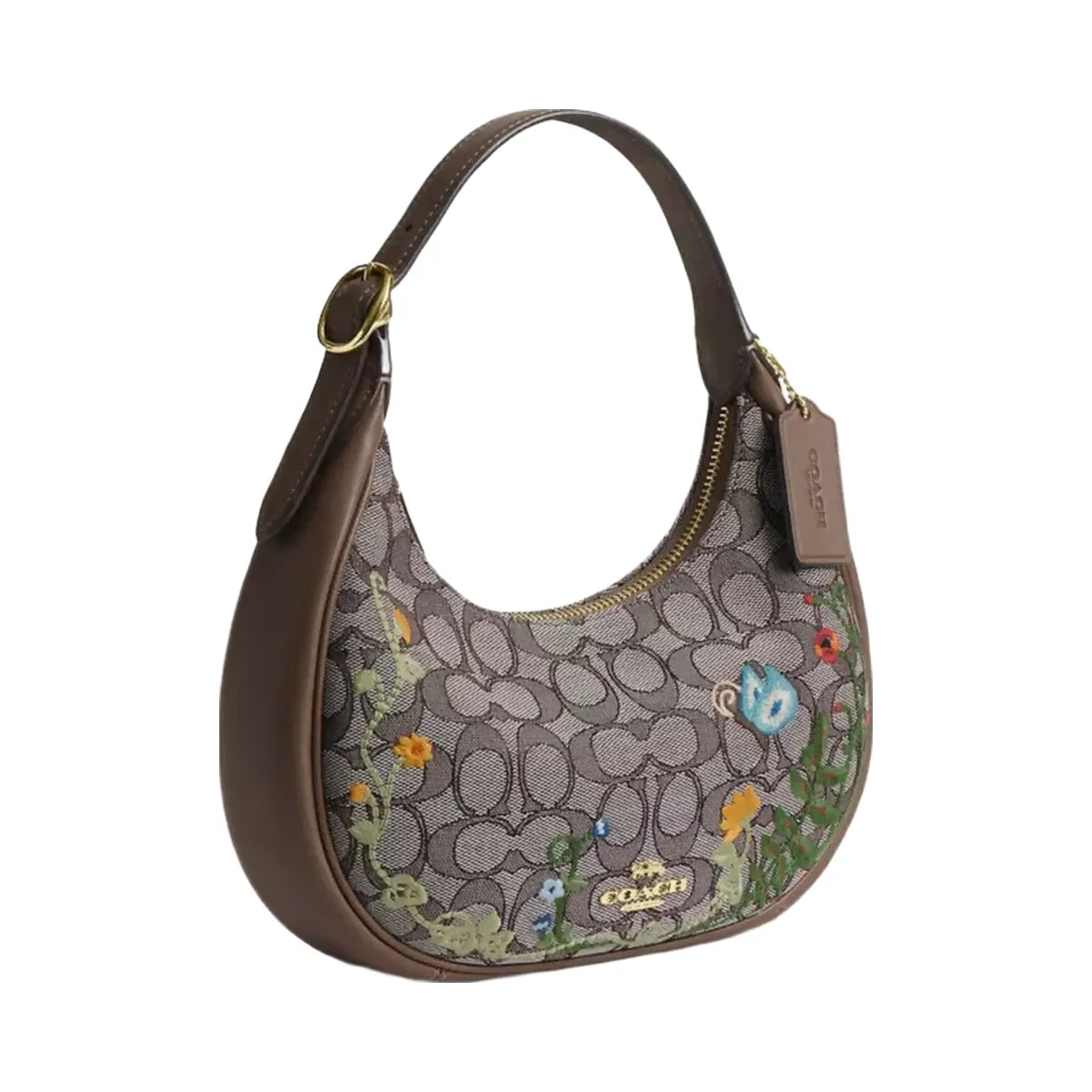 Coach Emily Shoulder Bag In Signature Jacquard With Floral Embroidery in Gold Oak Multi