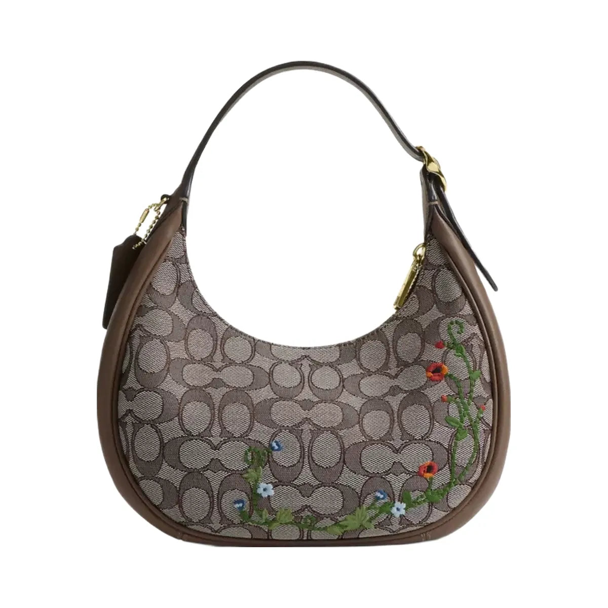 Coach Emily Shoulder Bag In Signature Jacquard With Floral Embroidery in Gold Oak Multi
