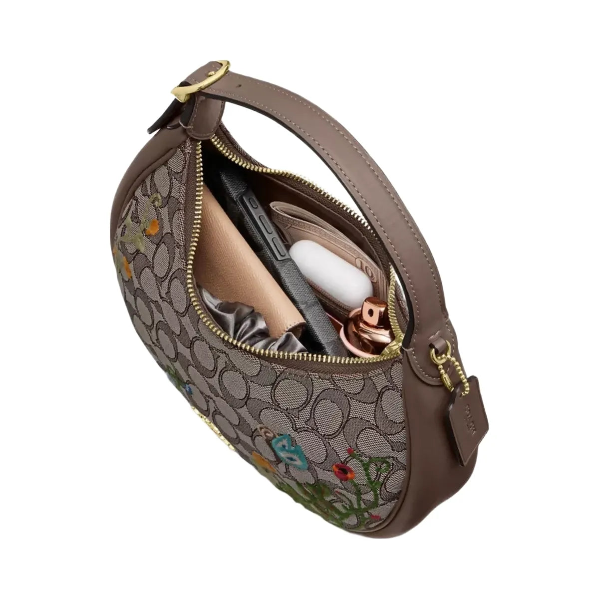 Coach Emily Shoulder Bag In Signature Jacquard With Floral Embroidery in Gold Oak Multi