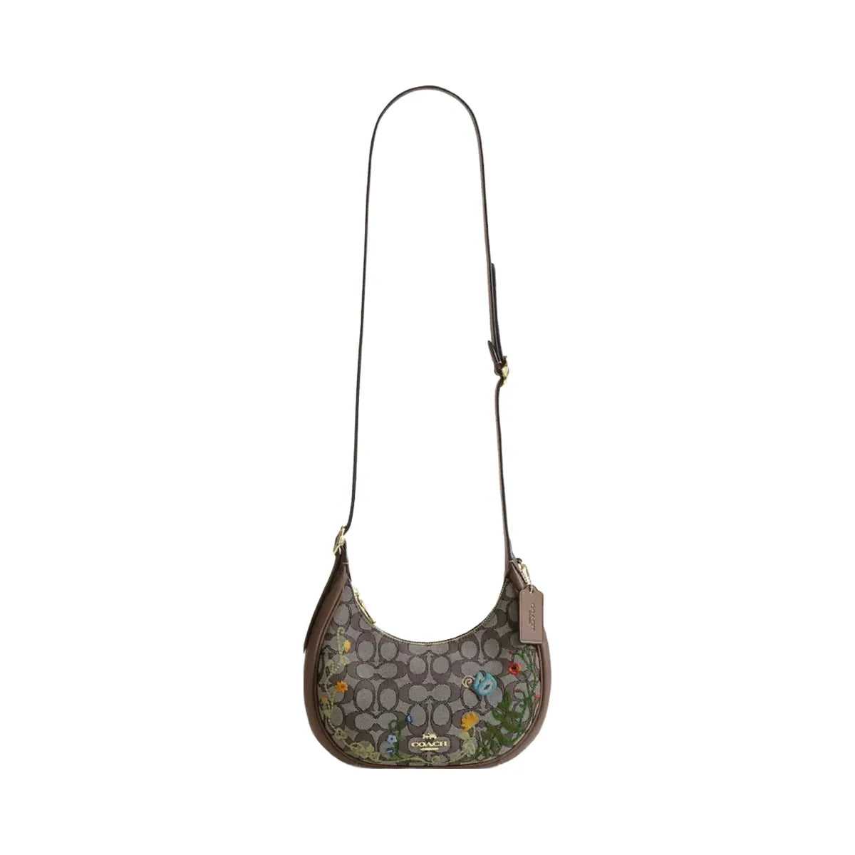 Coach Emily Shoulder Bag In Signature Jacquard With Floral Embroidery in Gold Oak Multi