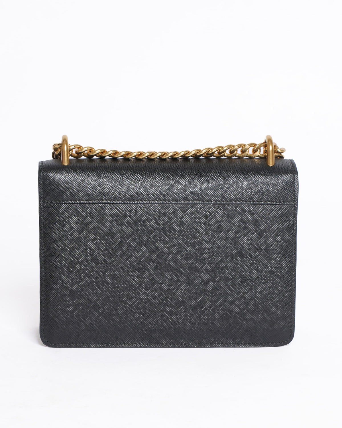 Prada Saffiano Leather Flap Chain Crossbody Bag in Black
