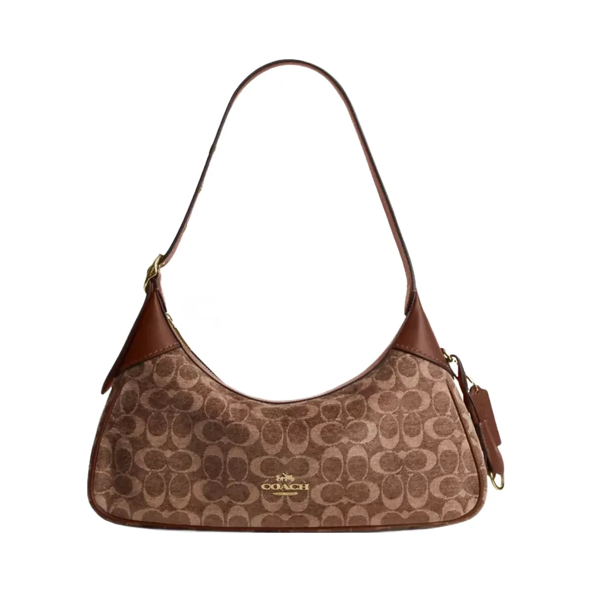 Coach Ella Small Shoulder Bag In Signature Chenille in Gold Light Khaki Vintage Brown