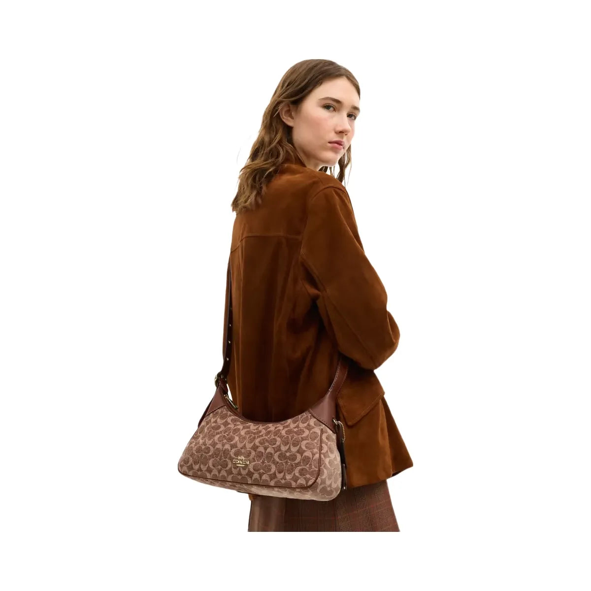 Coach Ella Small Shoulder Bag In Signature Chenille in Gold Light Khaki Vintage Brown