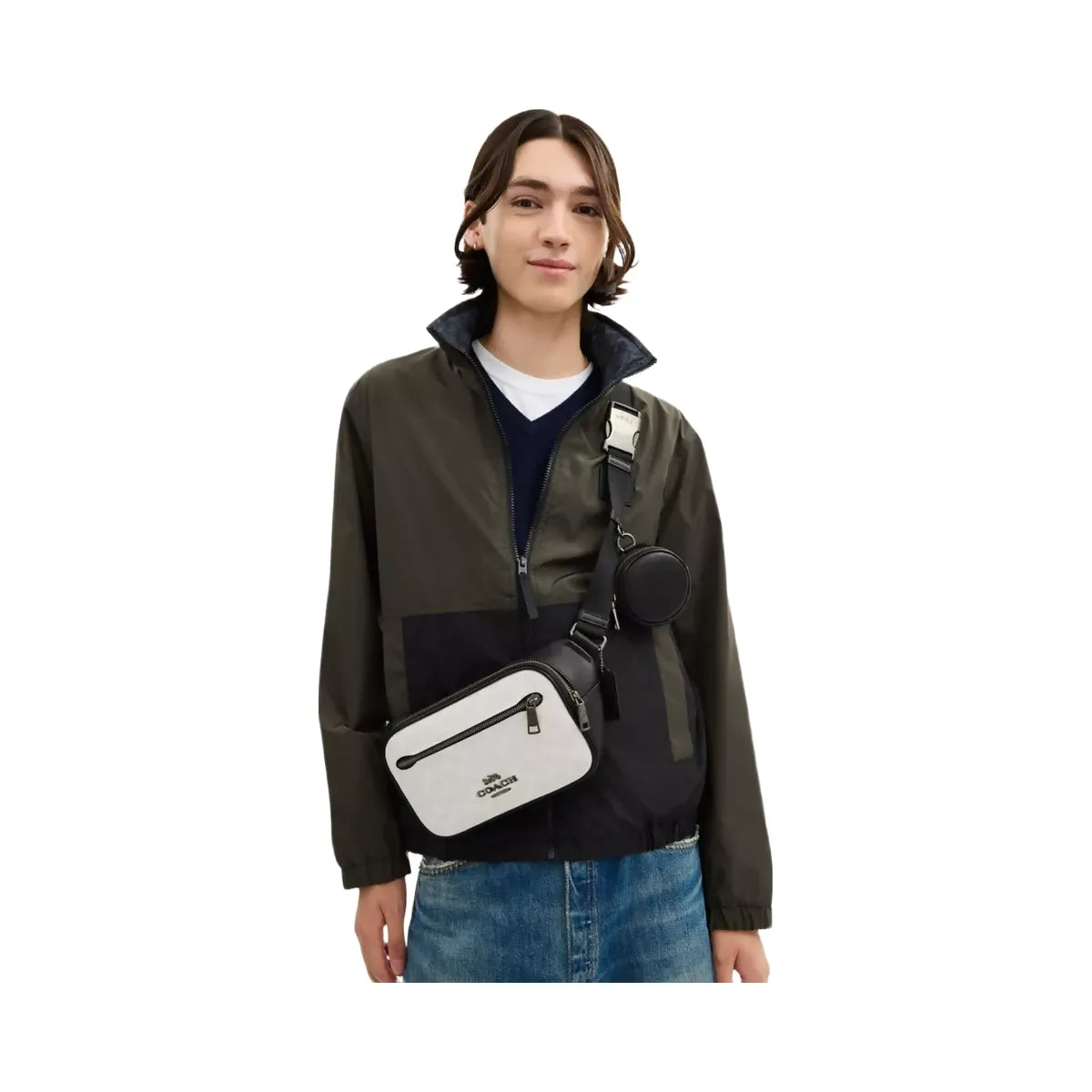 Coach Elias Belt Bag In Signature Canvas in Gunmetal Chalk Black