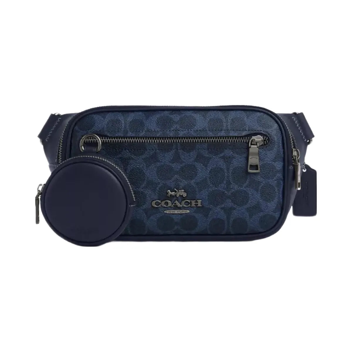 Coach Elias Belt Bag In Signature Canvas in Gunmetal Denim Midnight Navy