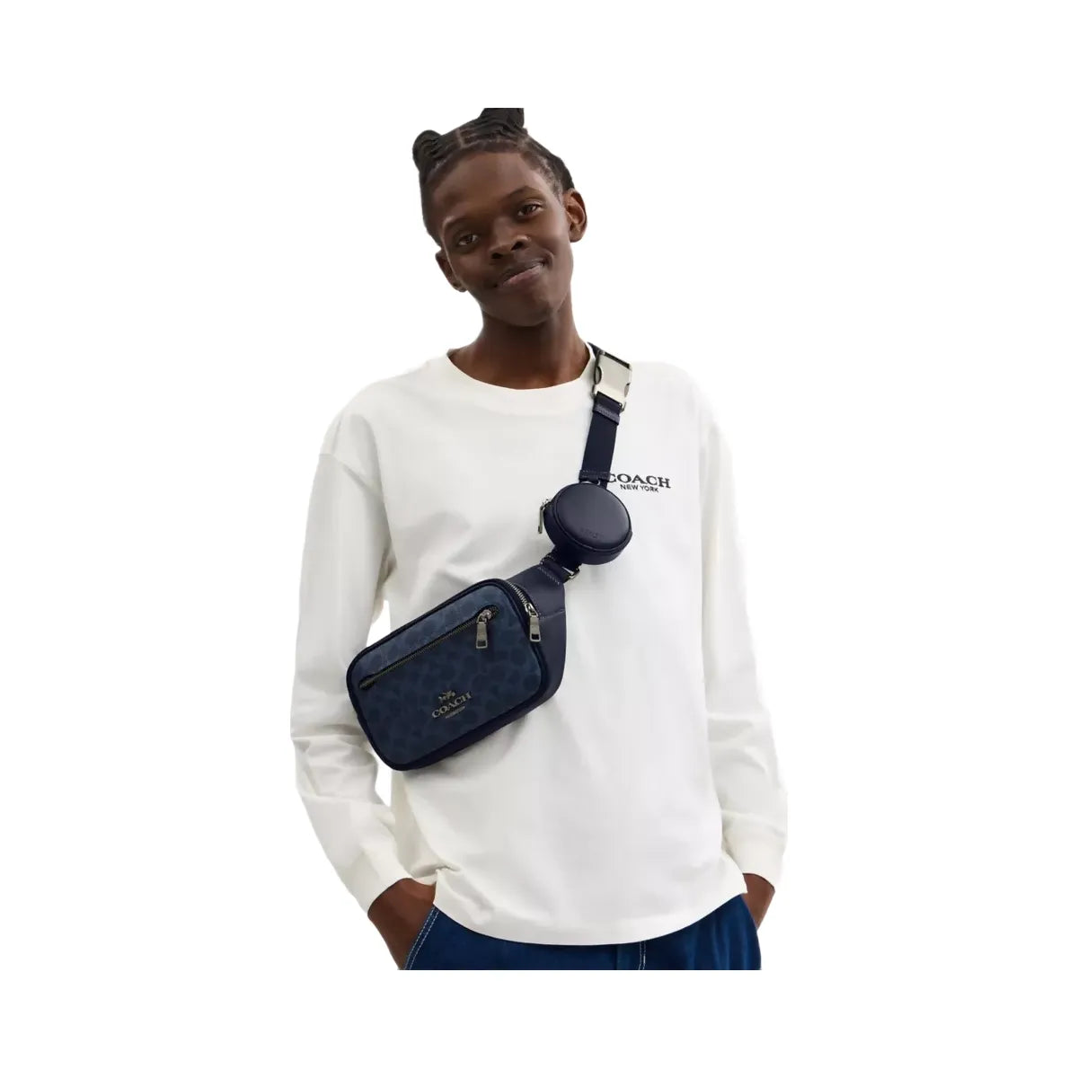Coach Elias Belt Bag In Signature Canvas in Gunmetal Denim Midnight Navy